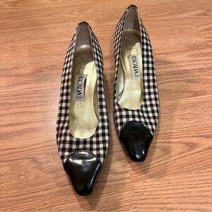 Escada Women's Black and White Gingham Kitten Heels Size 8